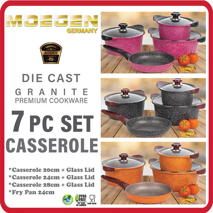 ORIGINAL MOEGEN Germany 7pcs granite series casserole n fry pan anti lengket original