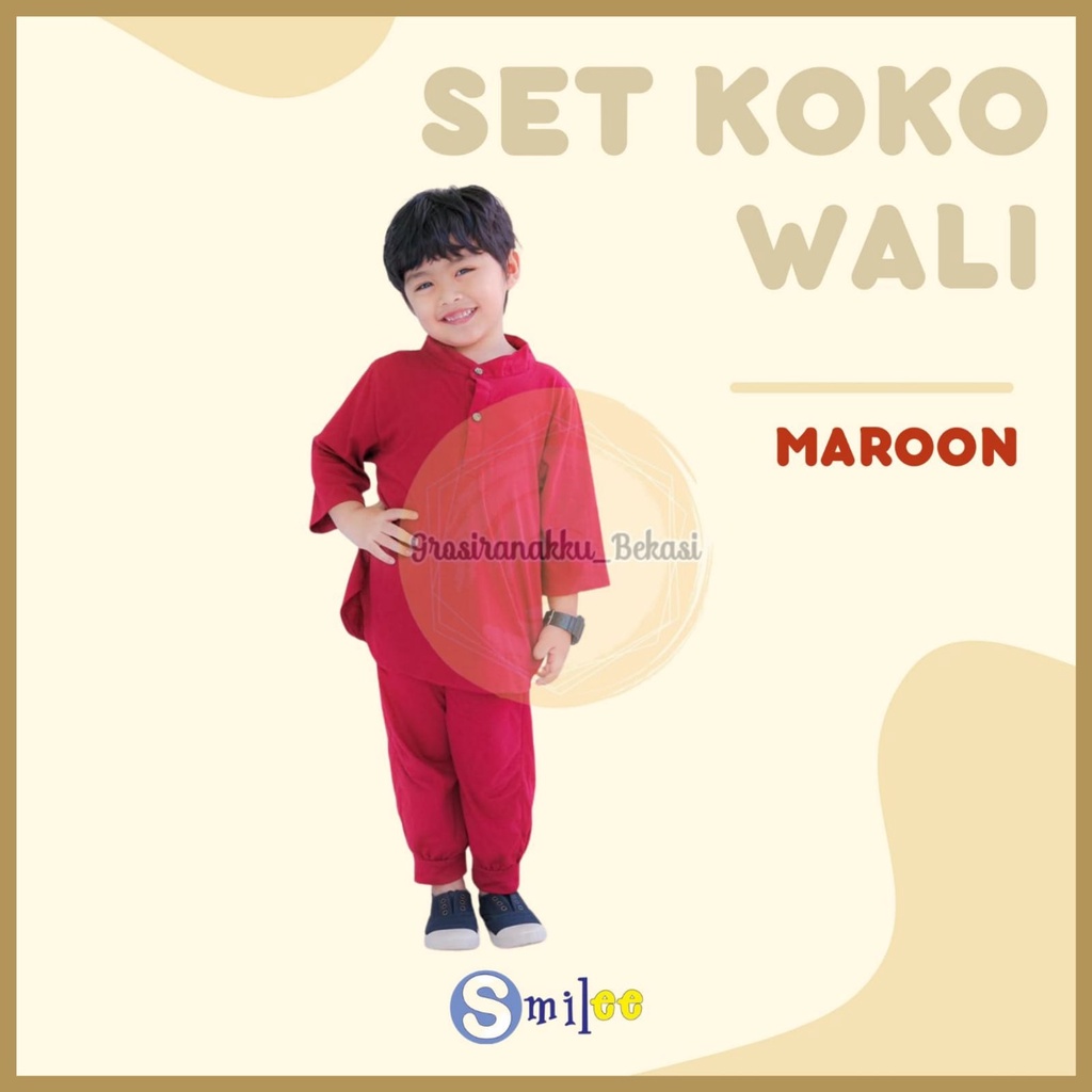 Setelan Koko Anak Kaos Wali Warna Maroon 1-5Tahun