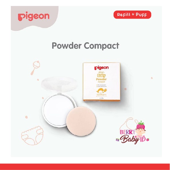 Pigeon Baby Powder Cake White Chamomile 45 Gram Bedak Muka Bayi 45G Set &amp; Refill+Puff Berry Mart