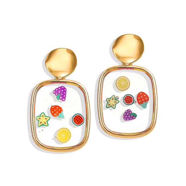 LRC Anting Tusuk Fashion Gold Epoxy Fruit Geometric Earrings F7692X