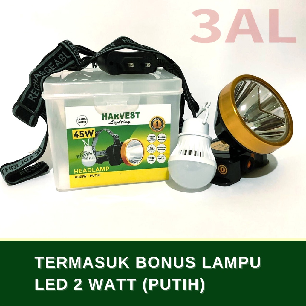 45W - PAKET ISI 8 - Headlamp HARVEST LIGHTING Senter Kepala LED 2000Mah Lampu Emergency Travel Hunting Rechargeable Original  Bergaransi