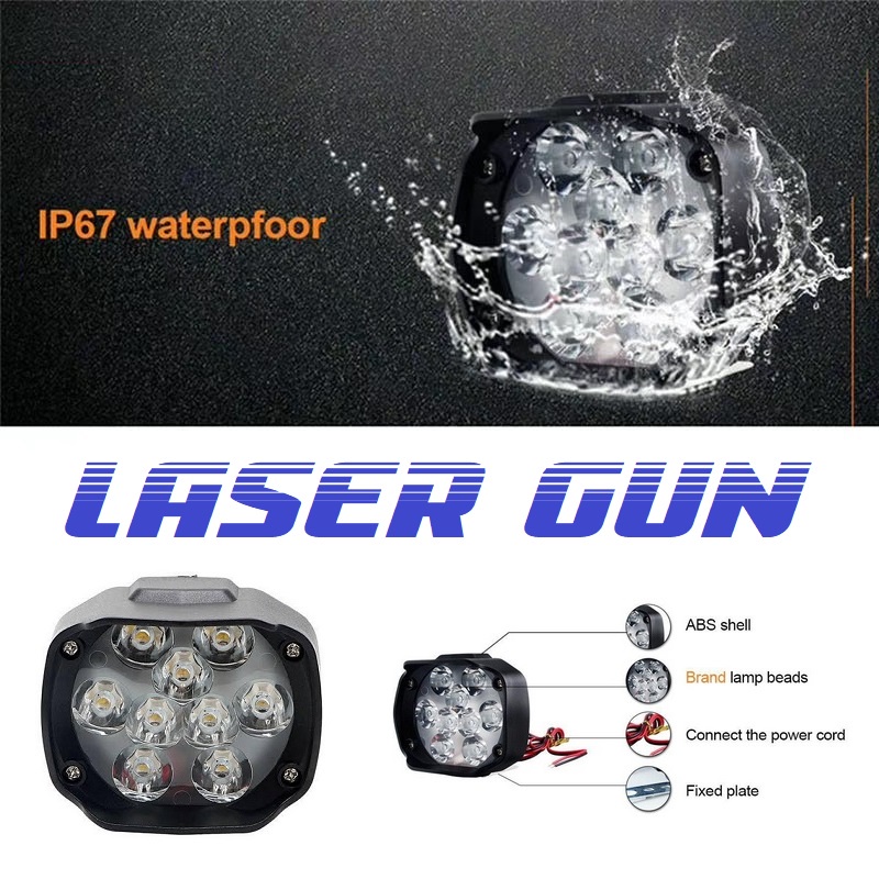 Lampu Tembak Sorot LED Spion Motor Laser Gun Cree 6 + 3 Mata 9 Titik 10 Watt 10W T9C 10Watt UNIVERSAL MOTOR MOBIL