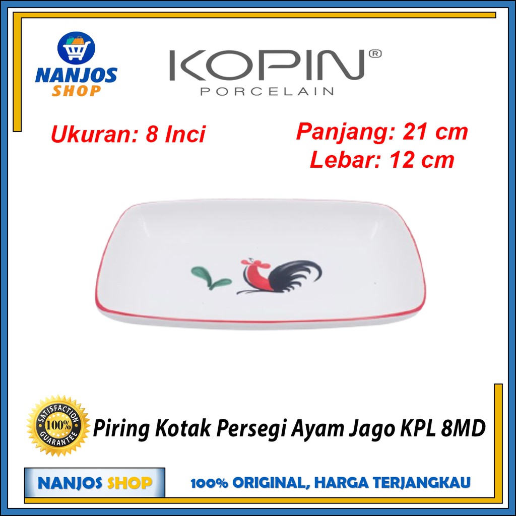 Kopin - Piring Keramik Kotak Persegi Panjang Kopin Kukuruyuk Ayam Jago Kpl 8md murah