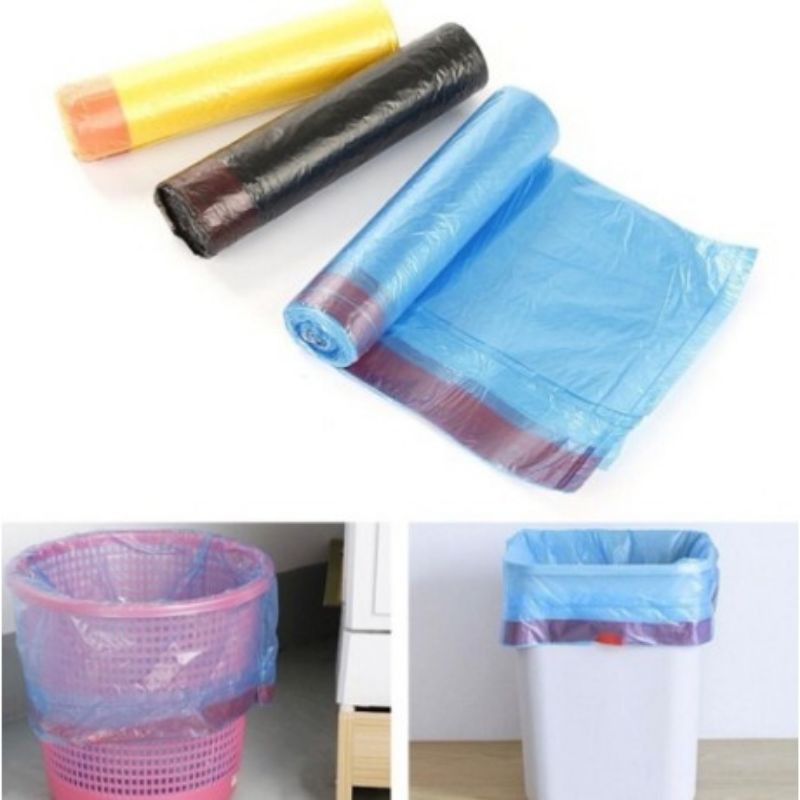 Kantong Plastik Sampah Gulung 45x50cm Dengan Tali Isi 75 Lembar / Pack ( 5 Roll)