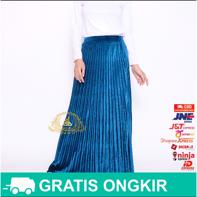 Rok Bludru Velvet Panjang Plisket Premium-ROK PanjangTosca