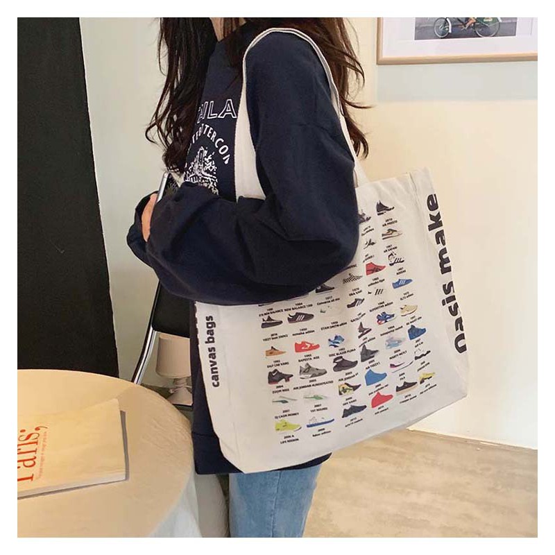 TC-02 tas canvas tote bag wanita import korea jepang simple besar jumbo sneakers