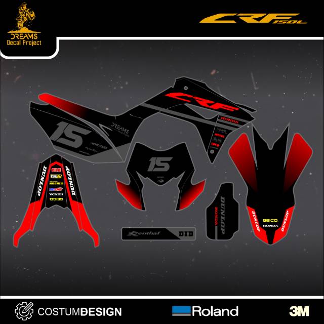 Decal CRF 150L Merah Hitam Abu