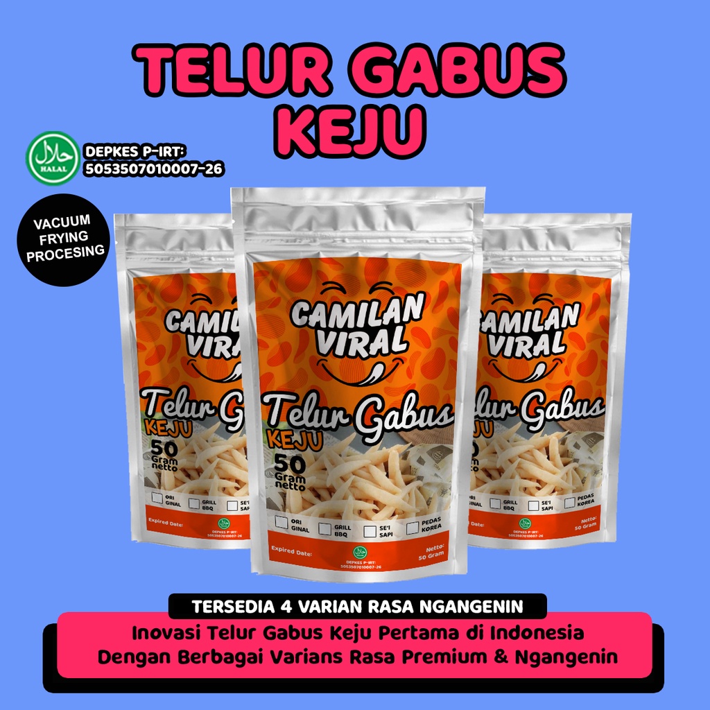 

☑️ (HALAL - IZIN DINKES PIRT) TELUR GABUS KEJU - TELUR GABUS ANEKA RASA - CEMILAN - PAKET USAHA - CEMILAN VIRAL BY CAMILAN VIRAL