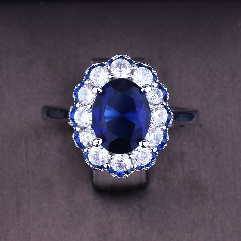 Fancyqube Cincin Silver 925 Wanita Hias Batu Sapphire Oval Mewah Untuk Tunangan / Hadiah Anniversary