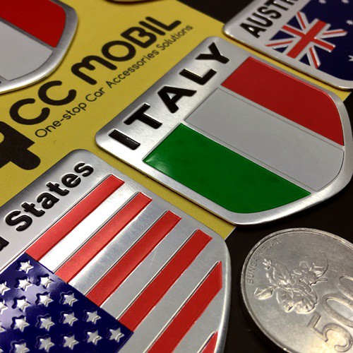 Tempelan Stiker Emblem Mobil Flag BENDERA OPAL MODE Germany England Italy Australia France America