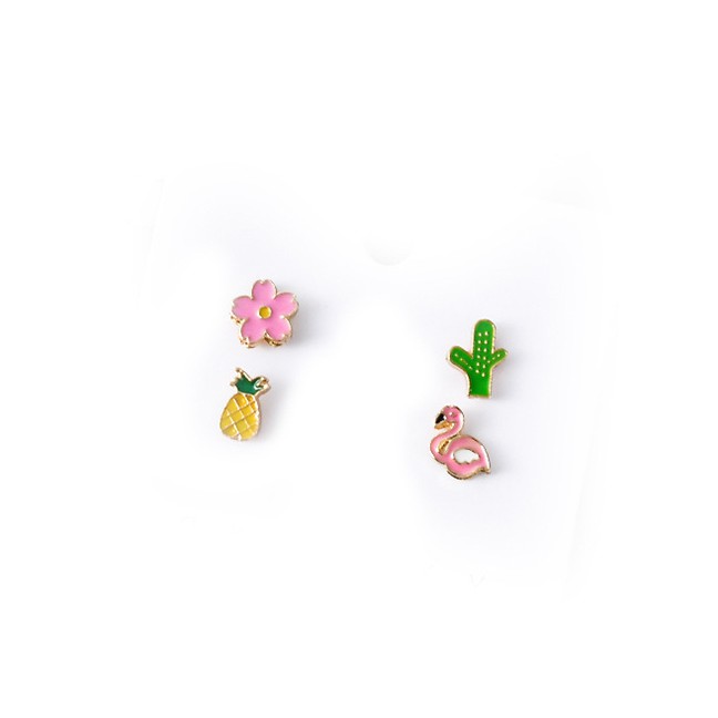 LRC Anting Tusuk Fashion Color Cartoon Animal Asymmetric Earrings Set D0615