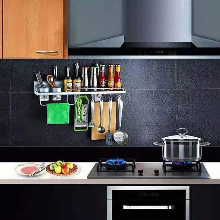 Rak Dinding Dapur Gantung Aluminium Serbaguna Tempat Sendok Pisau
