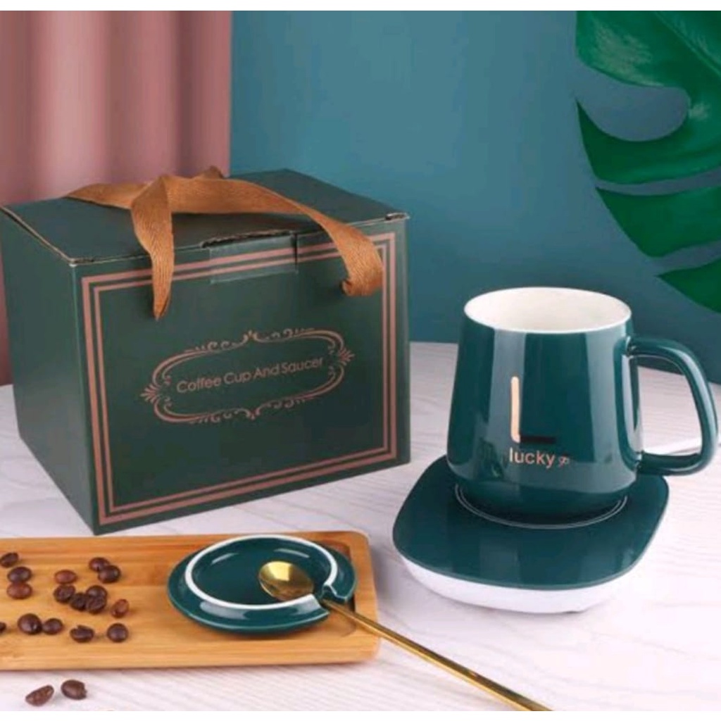 Mug Cangkir Elektrik Set Keramik Pemanas Suhu 55 Derajat Penghangat Kopi Teh Cup Coffee Warmer 400ML-Mug Cangkir Gelas Listrik Pamanas Penghangat Kopi Susu Cup Coffee