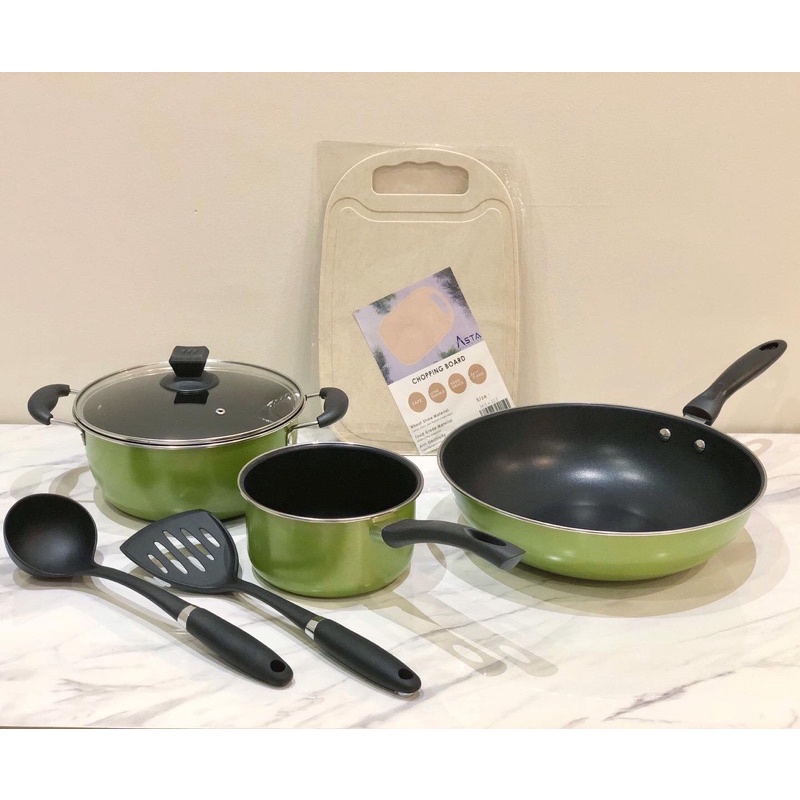 panci wajan sutil teflon set warna hijau kiwi asta kiwiz