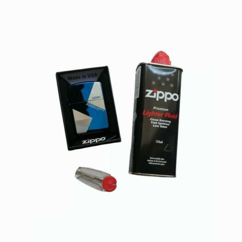 Paket Korek Zippo Motif Grade Ori Premium Plus Minyak Zippo dan Batu
