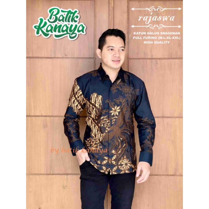 Kanaya Baju Batik Pria Lengan Panjang Full Furing Motif RAJASWA Warna Dasar Hitam