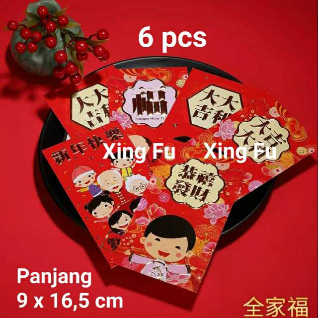 

Harga 6pcs (1 Bungkus) Angpao Imlek 2020 Panjang Motif Happy Family Rezeki Quan Jia Fu 2955