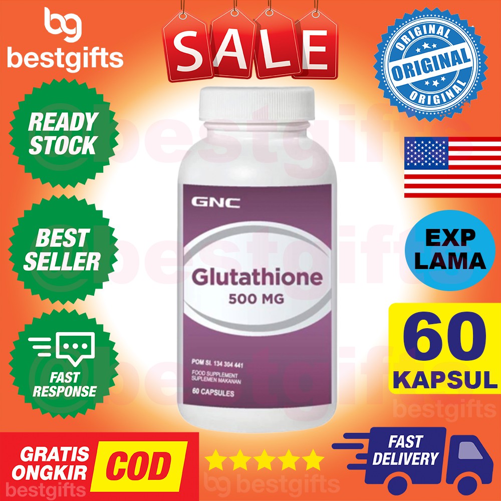 GNC GLUTATHIONE 500 MG MEMUTIHKAN TUBUH PIGMENTASI FLEK PENUAAN DINI JERAWAT ANTI AGING 60 KAPSUL