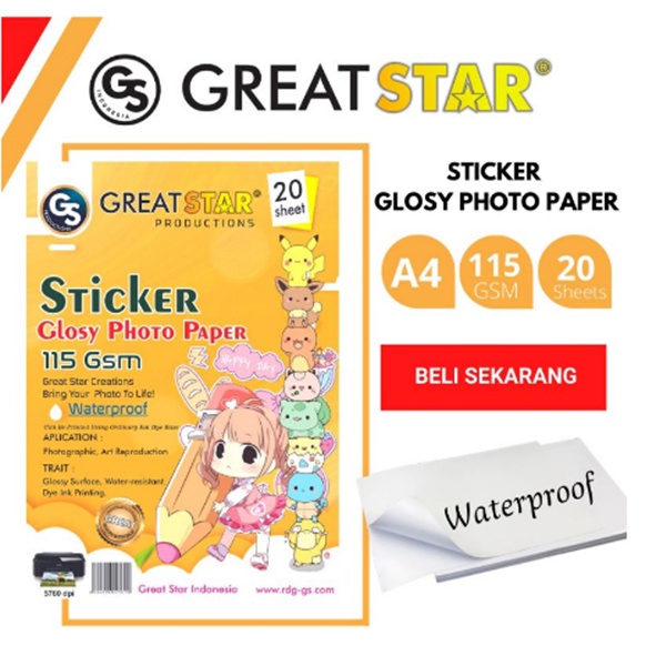 

STIKER GLOSYY PHOTO PAPER A4/20 LEMBAR 115