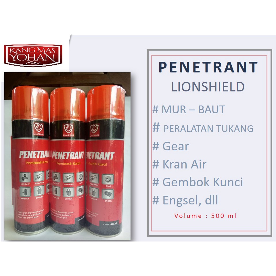 Penetrant Cleaner Pembersih Karat 500ML LionShield Penetrant / Lubricant / Pelumas macam WD multi lu