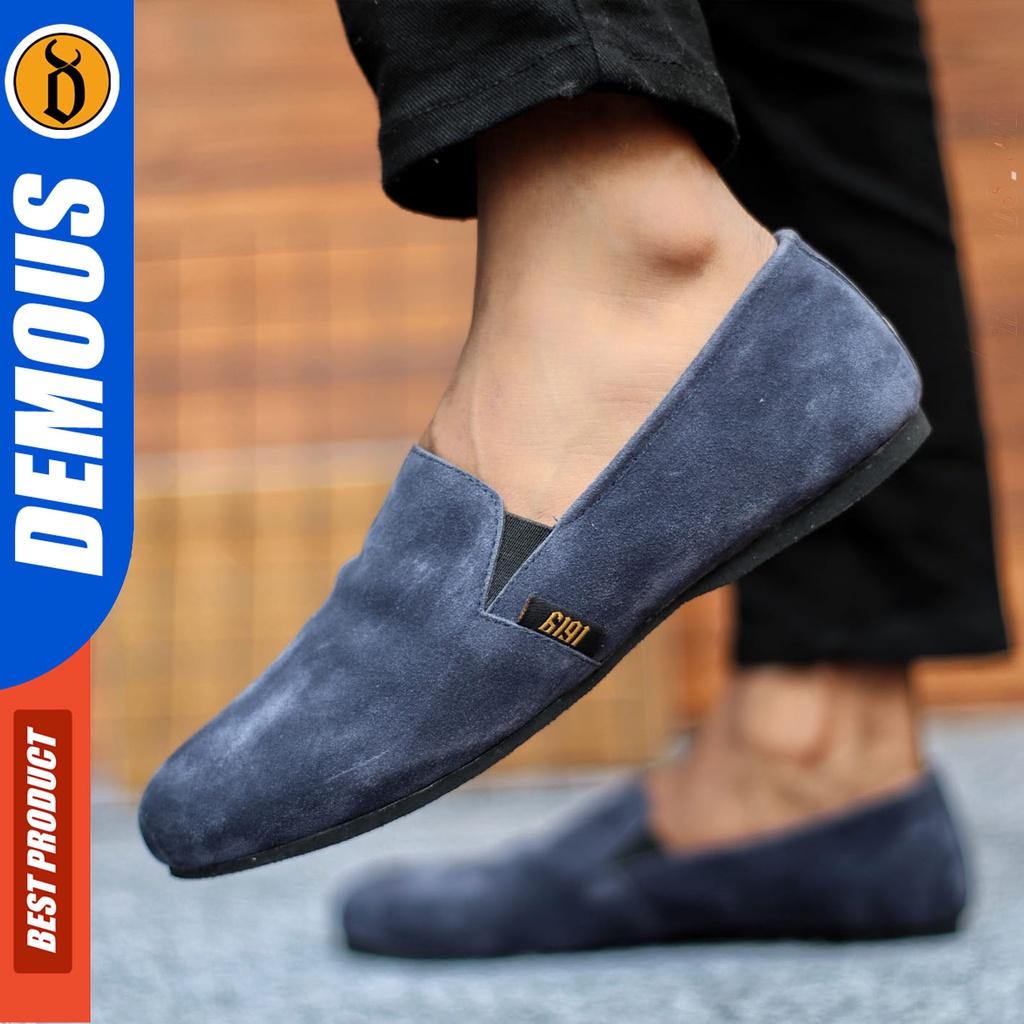 Sepatu Slip On Pria Sepatu Casual Pria Kulit Suede Kerja Kantor Kuliah Kondangan Sepatu Slop Pria Sepatu Hitam Pria DEMOUS CHORD