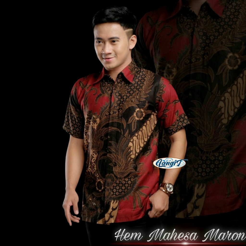 SIZE M L XL XXL XXXL BSWART Batik HRB026 Kenongo Hem Pendek Padi Pekalongan M L XL Batik Pria MURAH-HEM MAHESA ABANG