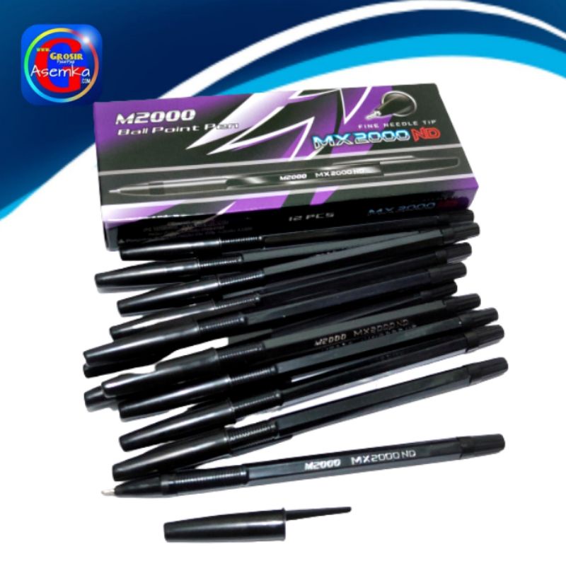 Bolpen pulpen Mx2000nd Hitam Grosir 12pcs