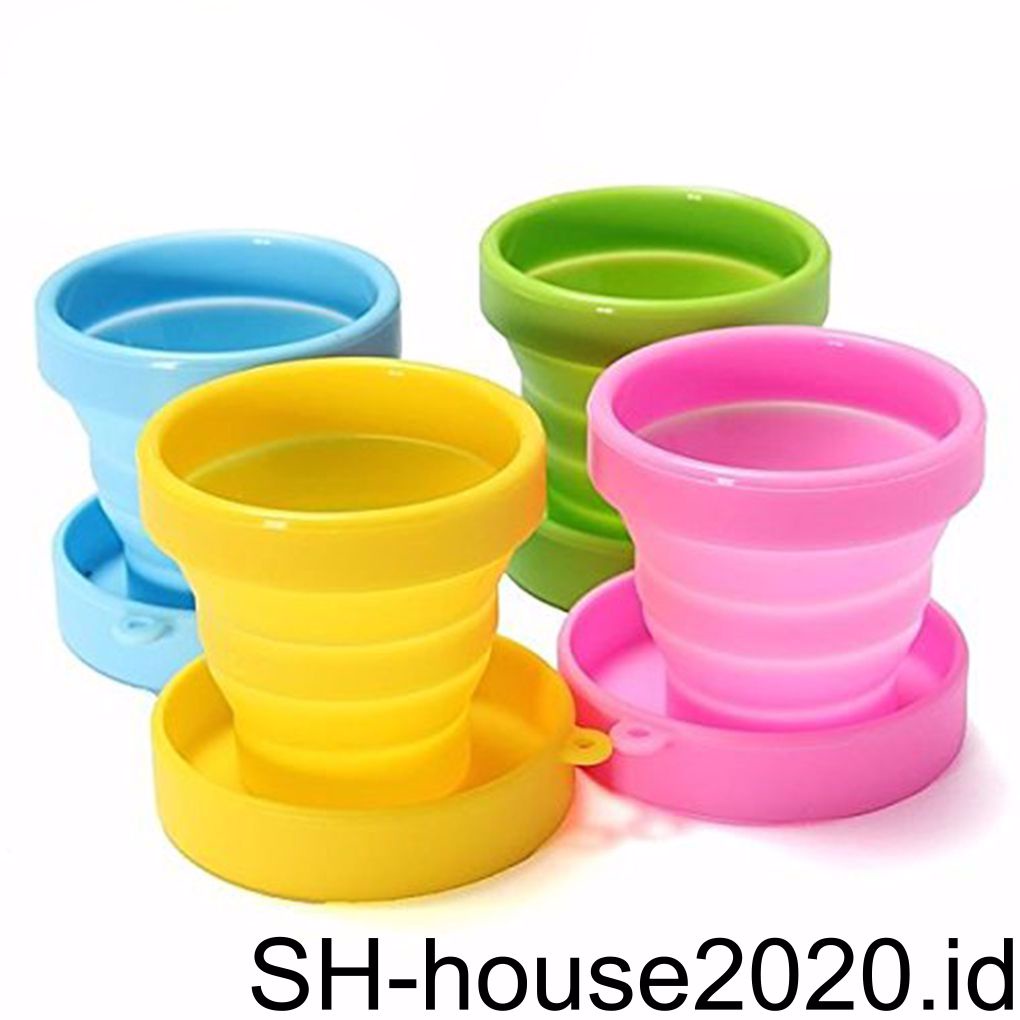 (house2020) 4pcs / Set Gelas Lipat Bahan Silikon Untuk Travel / Camping / Outdoor