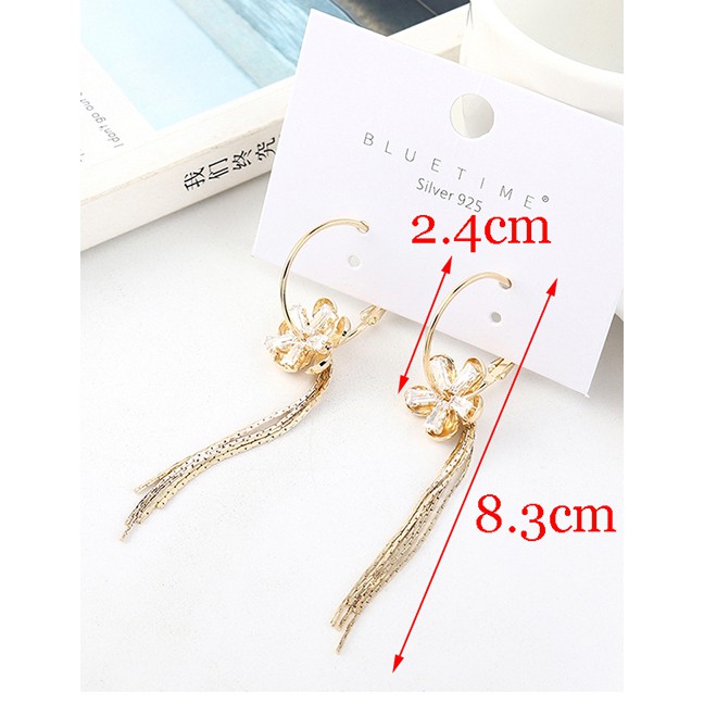 LRC Anting Tusuk Fashion Golden Small Buds Plated Real Gold Tassel S925 Silver Pin Earrings Y63060