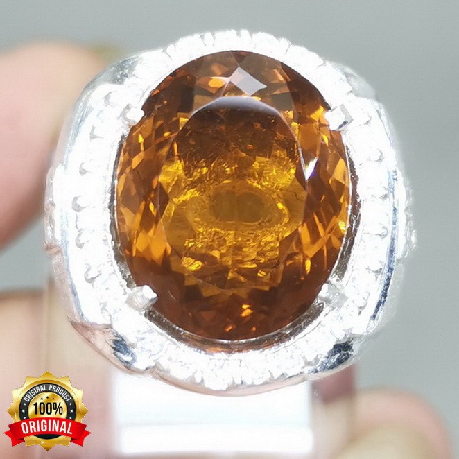 CINCIN BATU AKIK ASLI KECUBUNG CITRINE RING PERAK ORI