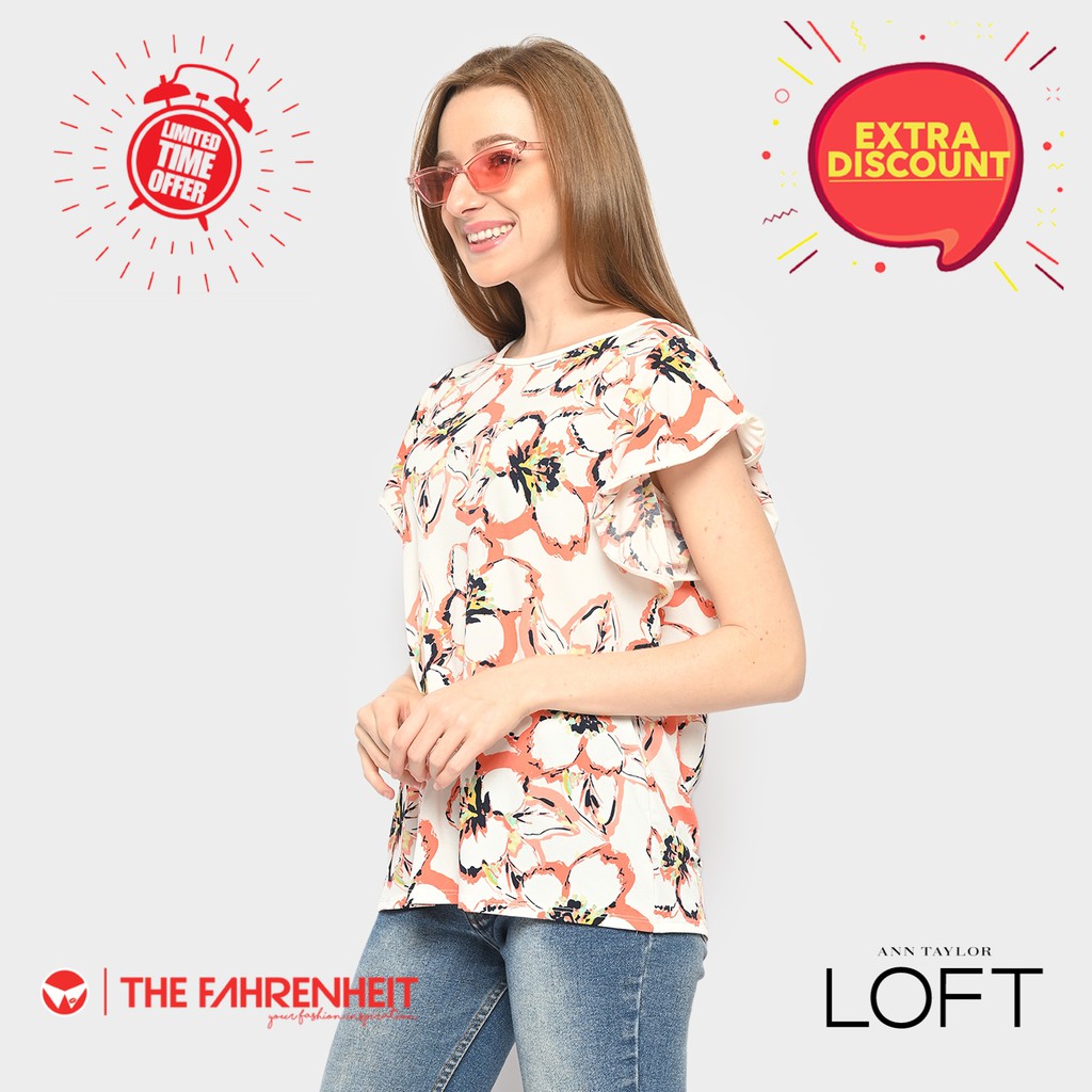 The-Fahrenheit Karly Loft Floral Tie-Neck Ruffle Sleeve Blouse - Multi