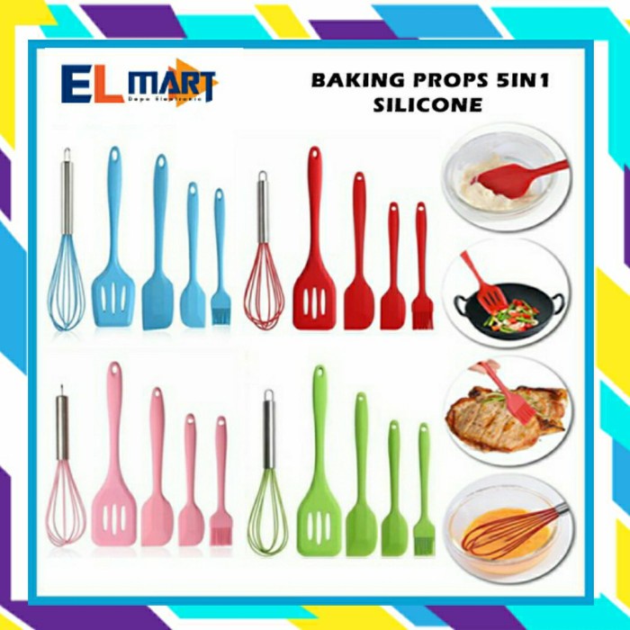 Spatula Silikon Tahan Panas Set Baking Props 5in1 Sutil Kuas Whisk BT01