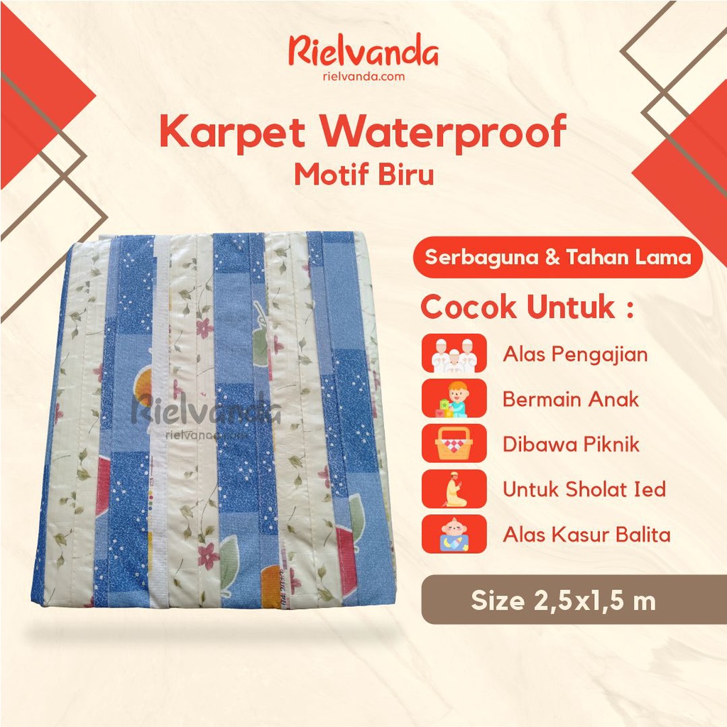 Karpet Waterproof Motif Biru Lipat Alas Anti Air Plastik Kamar Mandi Dapur Kitchen Aesthetic Estetik