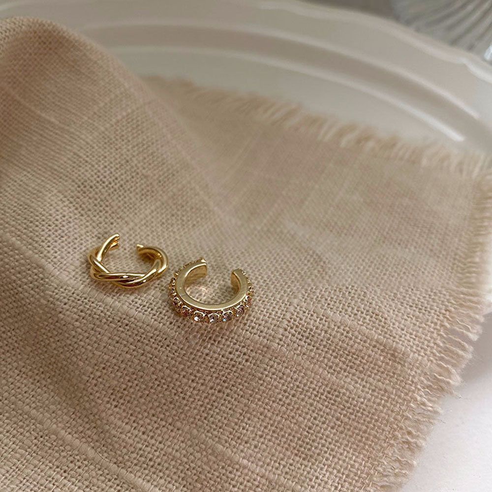 3pcs / Set Anting Stud Klip Rantai Bahan Alloy Gaya Minimalis Aneka Warna