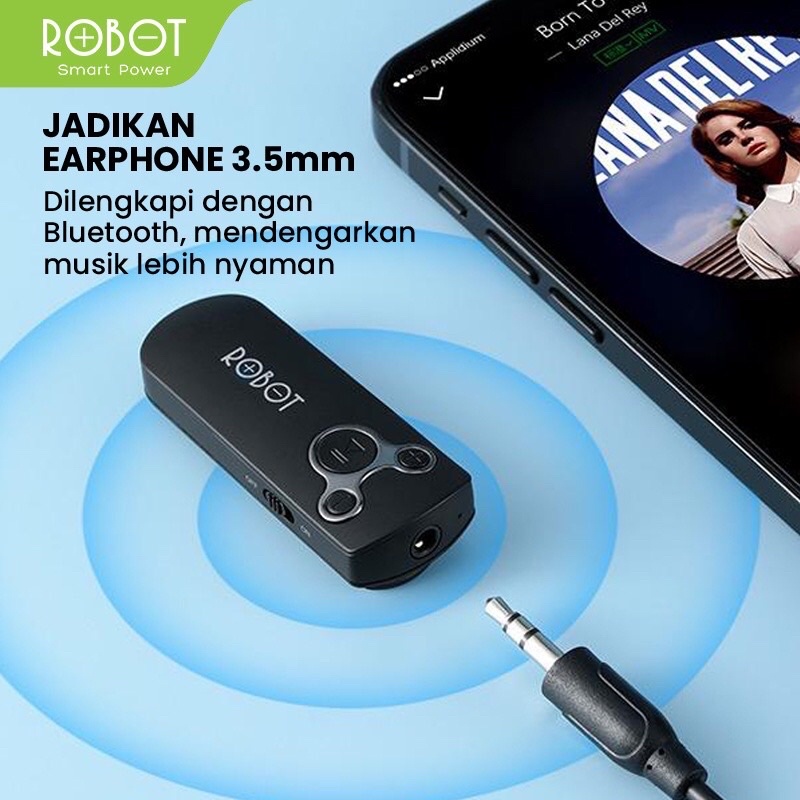 ROBOT Bluetooth Receive RS10 for Headset Earphone Compatible Jack AUX 3.5mm - Garansi 1 Tahun