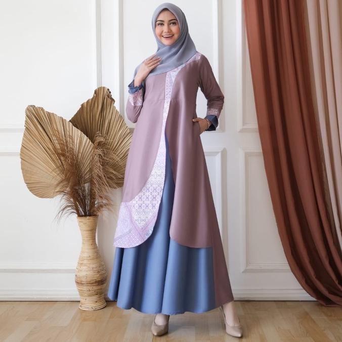 Gamis Dress Etnik Bahan Toyobo Halus kombi Batik Etnik