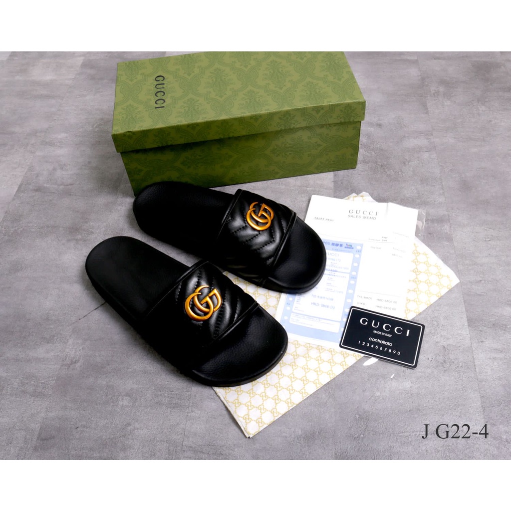 G22-4 SEPATU IMPOR GUCCI RUBBER SLIDE FOR MAN MIRROR 1:1