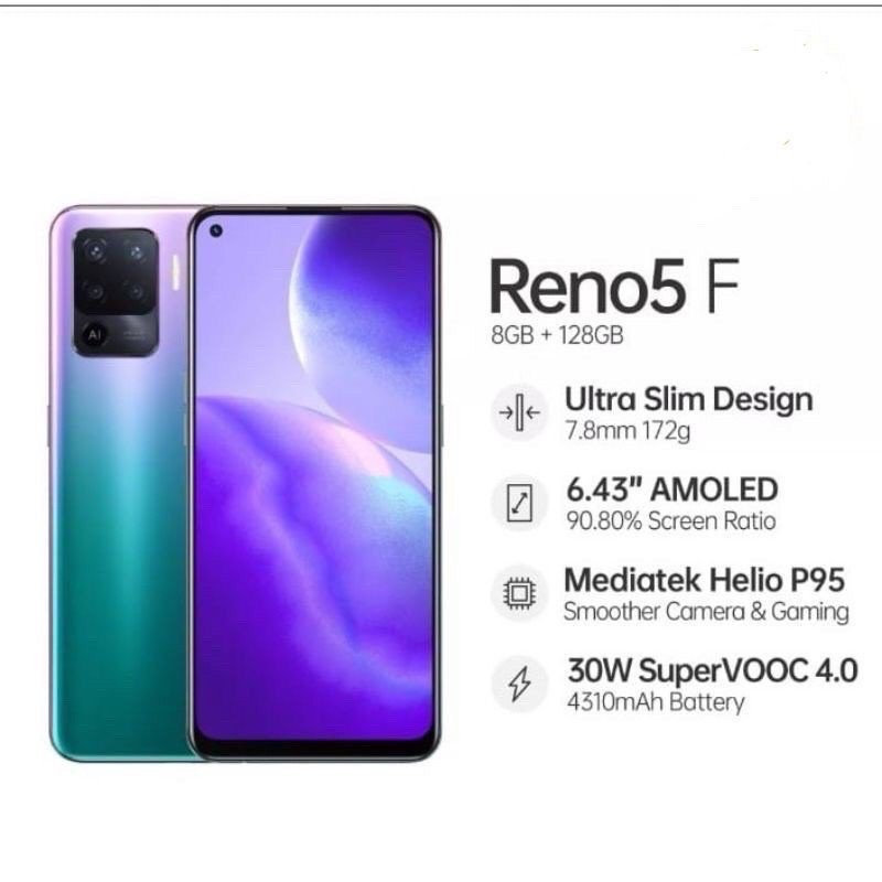 HANDPHONE OPPO RENO 5F RAM 8 ROM 128 GARANSI RESMI INDONESIA HP PONSEL