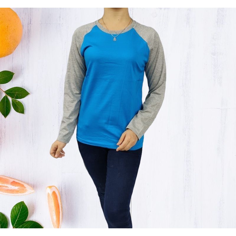 kaos polos reglan wanita (unisex) lengan panjang uk M L XL XXL-Turkis-abumisty pjg