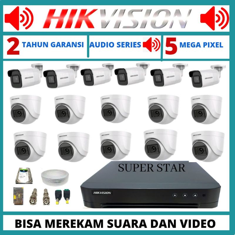 PAKET CCTV HIKVISION 5MP AUDIO 16 CHANNEL 16 KAMERA BISA MEREKAM SUARA DAN VIDEO