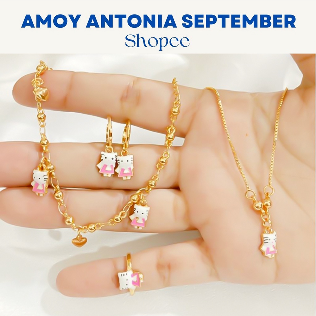 Set Perhiasan Anak Kalung Gelang Cincin Anting Imitasi Motif Karakter Lucu