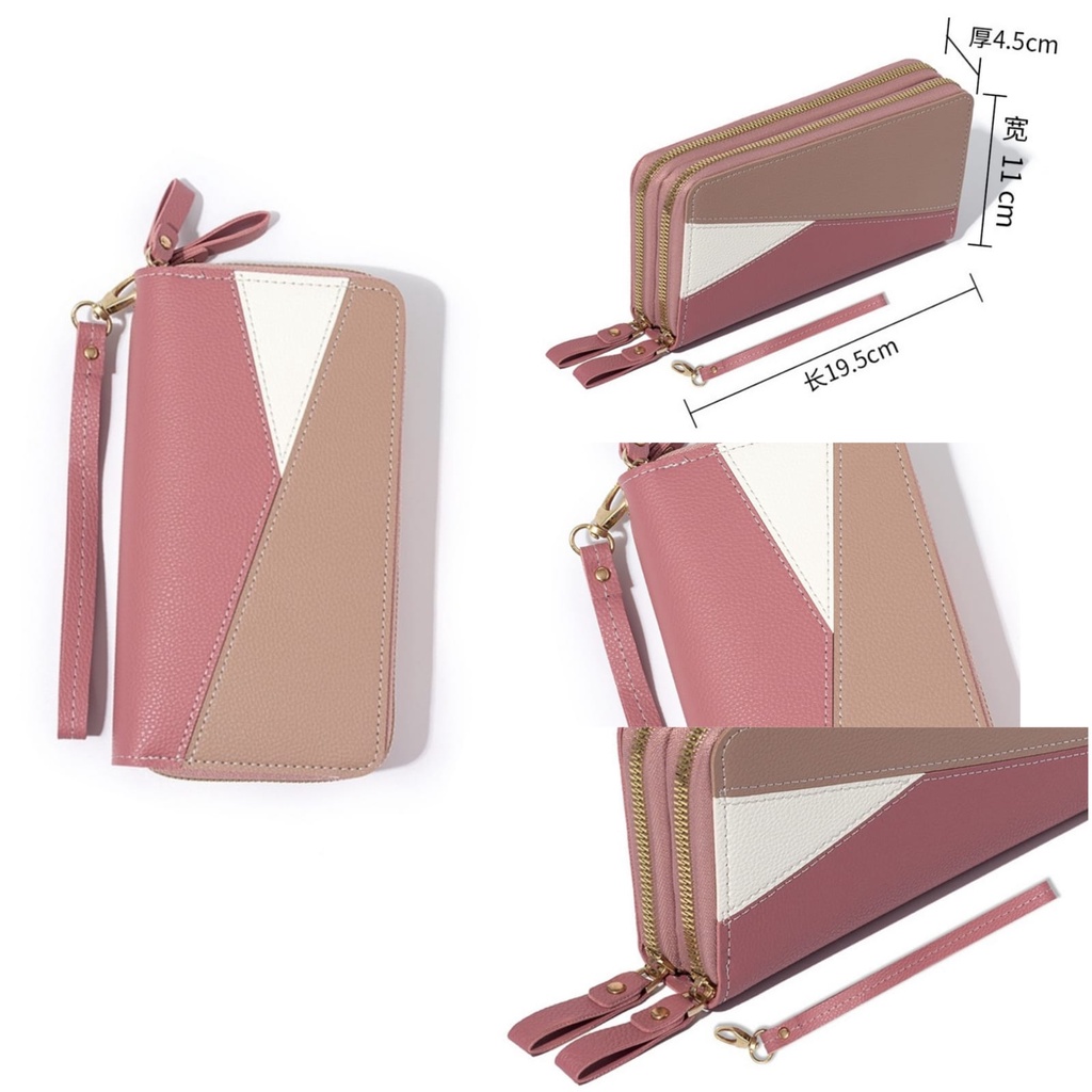 DOMPET PANJANG WANITA PREMIUM 2 RESLETING KULIT PINK GASTELLA WA575P3 MUAT HP BESAR KARTU UANG KOIN TALI PENDEK CEWEK BRANDED BATAM IMPORT MURAH KEKINIAN