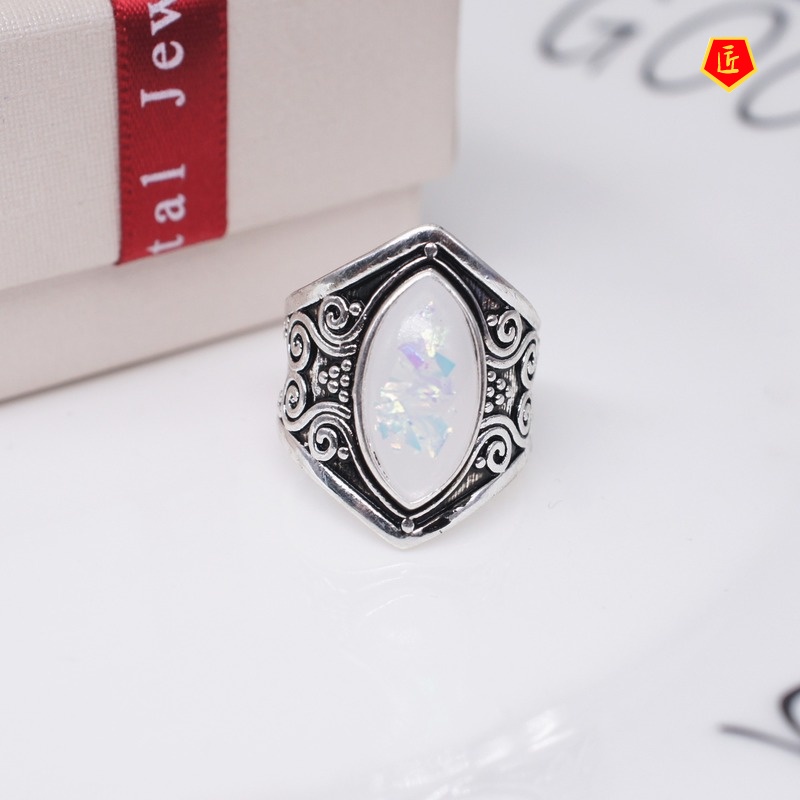 [Ready Stock]Retro Moonstone Silver Ring Exported Temperament