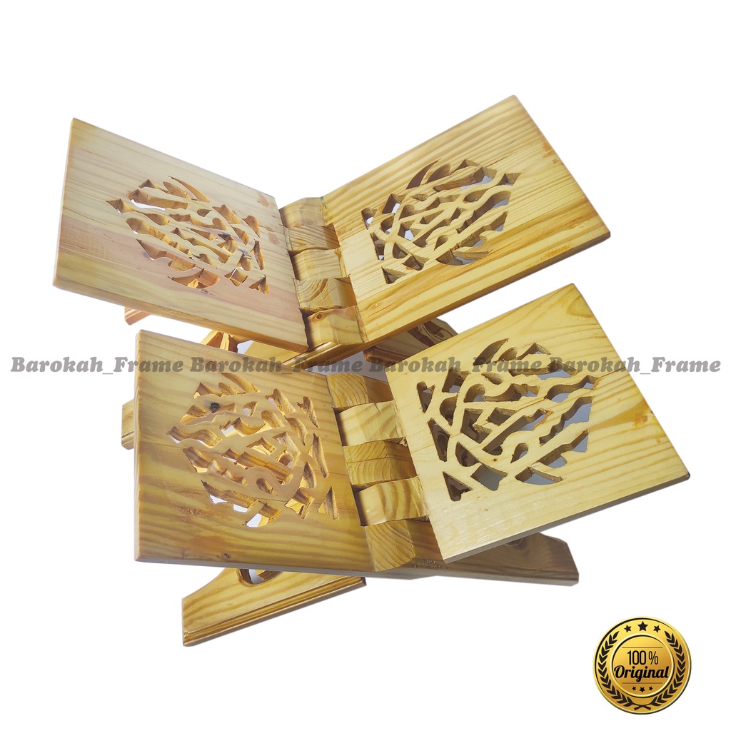 Rekal / Rekal Alquran / Rekhal / tempat Al Qur'an , Meja untuk membaca Al-Qur'an Motif Iqro' finishing clear gloss