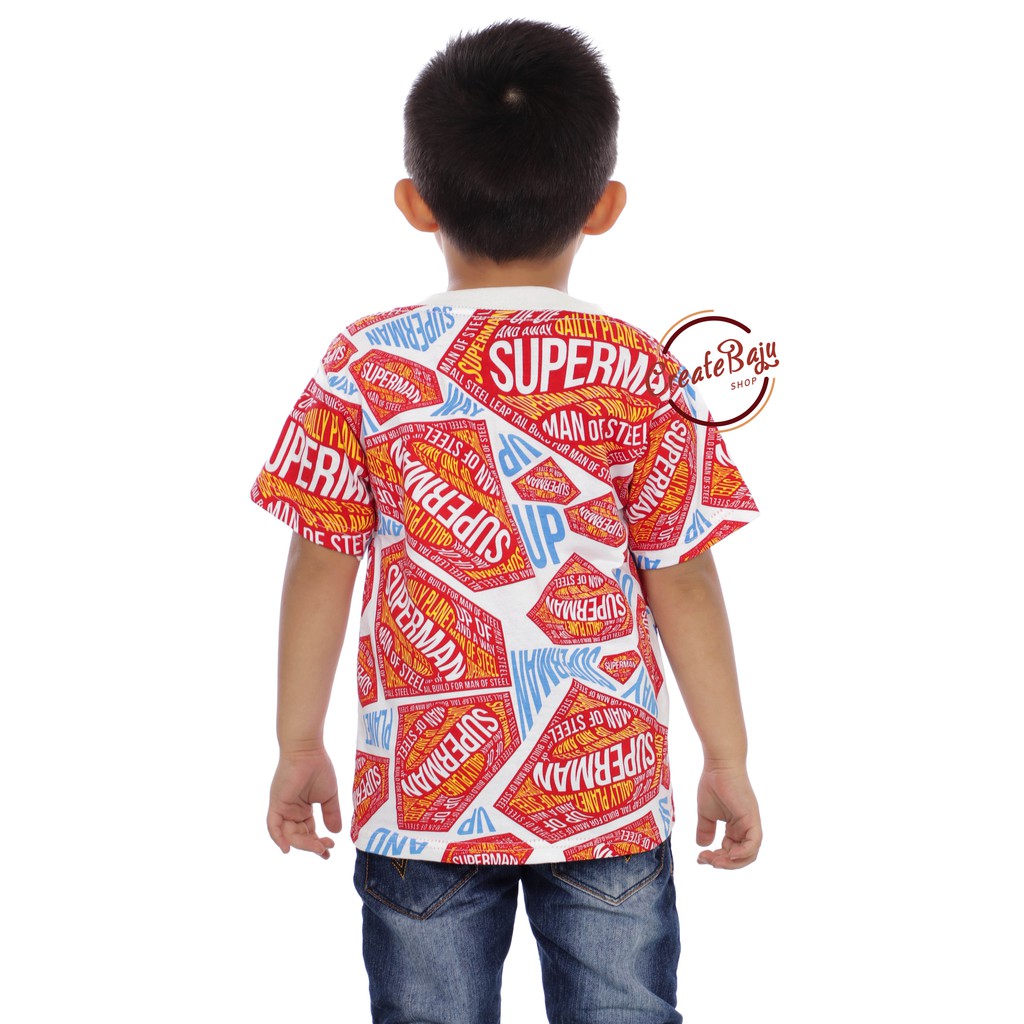 KAOS ANAK LAKI SUPERMAN PUTIH ACAK 1-7 TAHUN BAJU ATASAN ANAK LAKI FASHION TERMURAH BAHAN KATUN