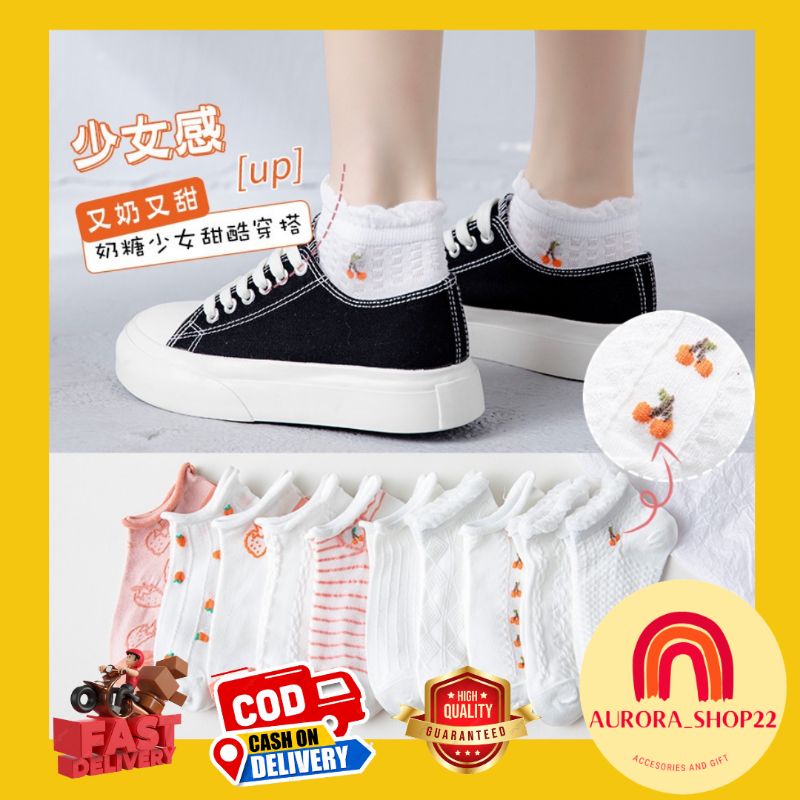 [COD] KAOS KAKI PENDEK IMPORT ALA KOREA MOTIF CERI STRAWBERRI KAOS KAKI IMPORT KNIT RAJUT IMPORT ANKLE SOCK