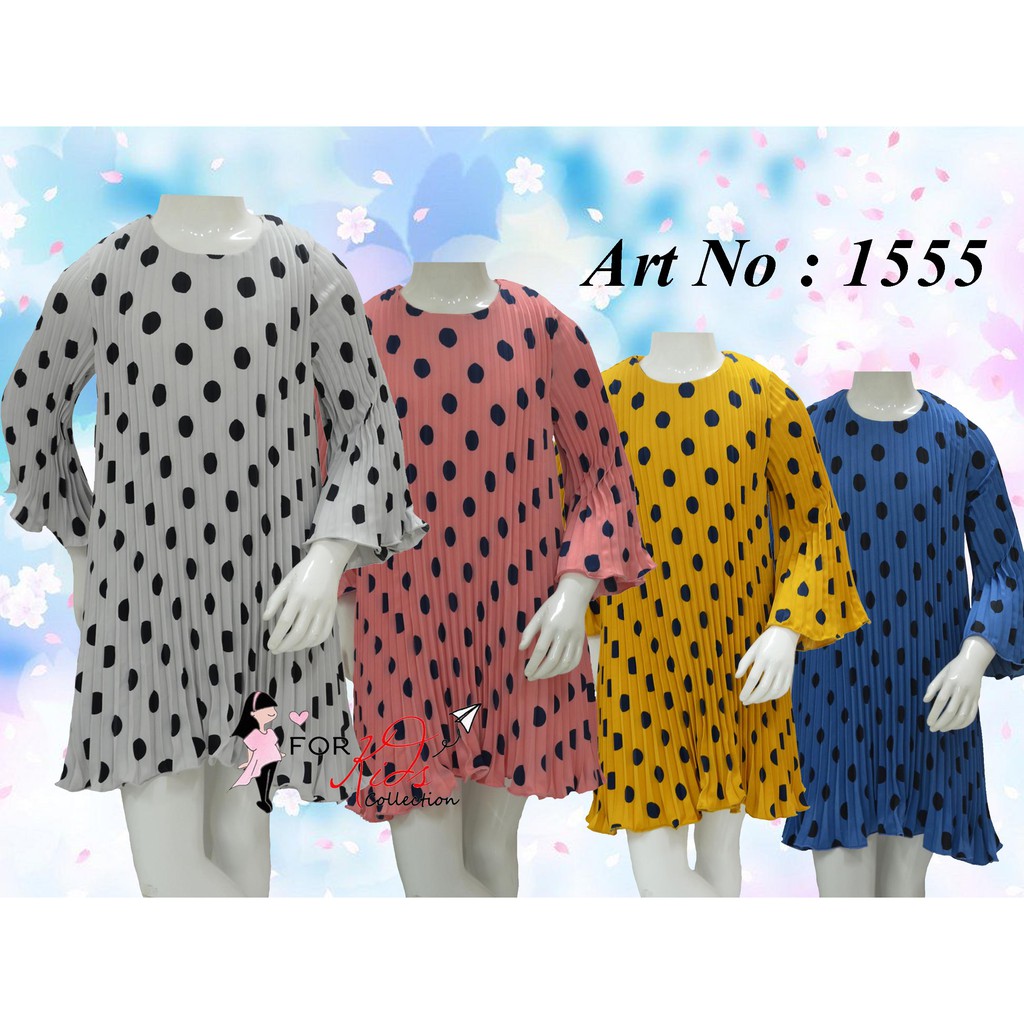 Dress Anak Perempuan Model Plisket Bahan Printing Polkadot