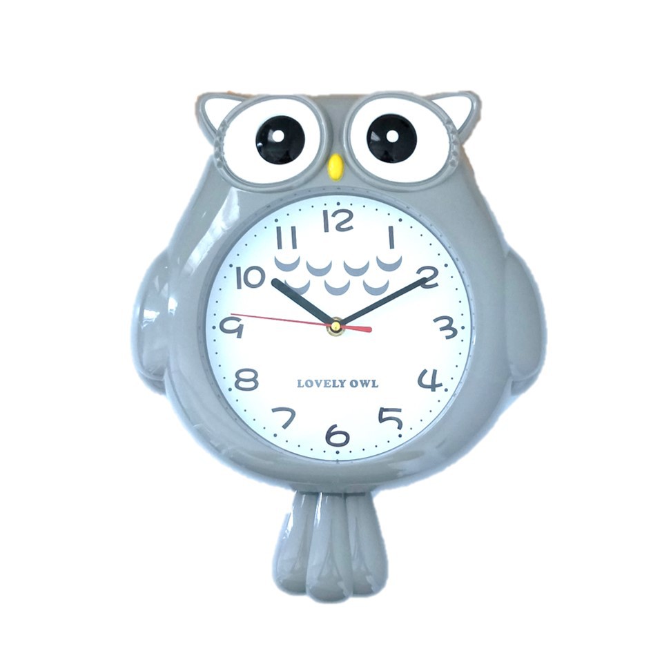 Jam Dinding Anak Bentuk Burung Hantu Owl Lucu Ada Bandul 30cm Free Baterai 25823