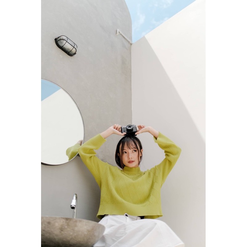 Fwdaily - ANNA ( crop sweater - sweater rajut motif turtleneck )-Matcha