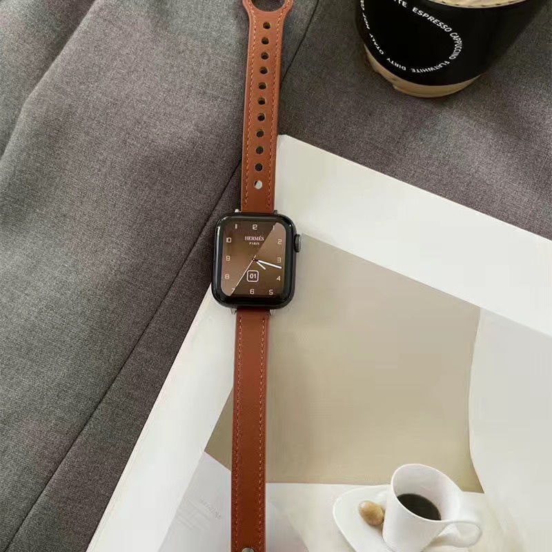 Double Stud Genuine Leather Strap for Apple Watch Series 7 6 5 3 4 2 SE Fashion Casual Wristband